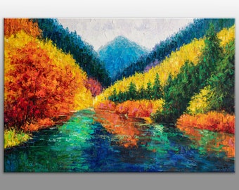 Oil Painting Autumn, Landscape Painting, Large Art, Abstract Art, Wall Art, Canvas Art, Palette Knife Painting, Large Canvas Wall Art