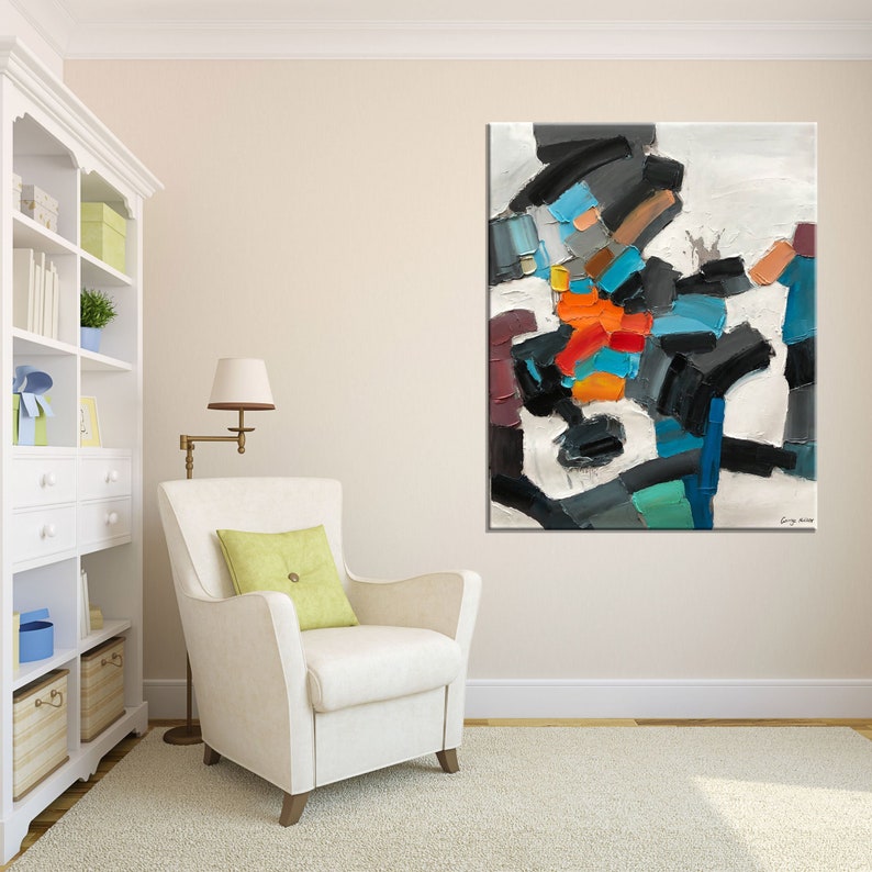 Oil Painting Black and White Palette Knife Painting Large Etsy