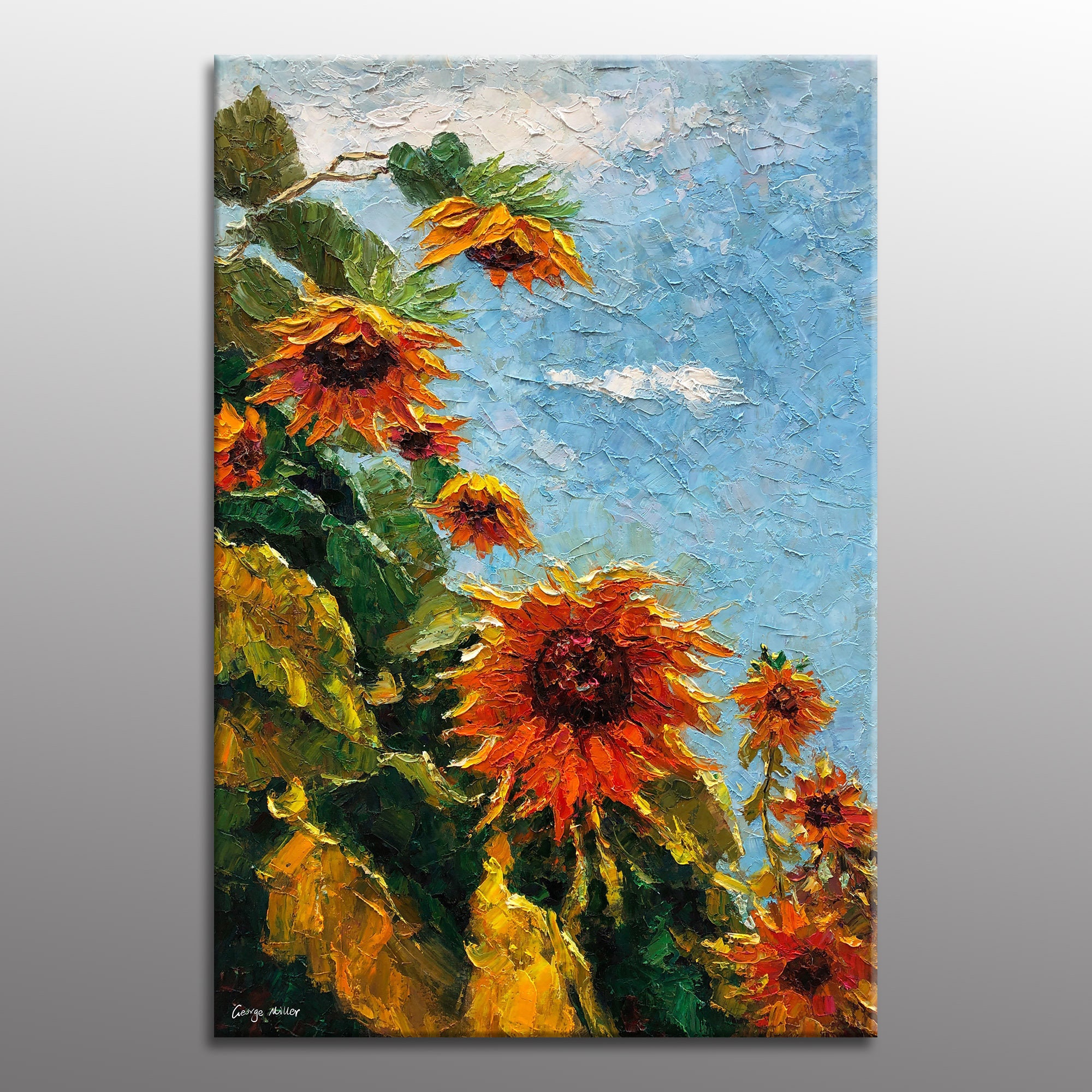 Original Floral Wall Art: Sunflower Oil Painting - Large Textured
