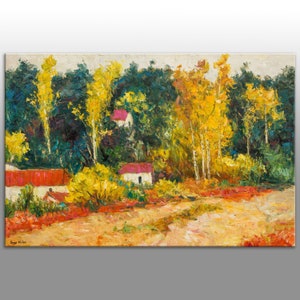 Autumn Landscape Painting, Birch Forest Oil Painting, Canvas Painting, Impressionist Painting, Wall Art, Original Landscape Oil Paintings