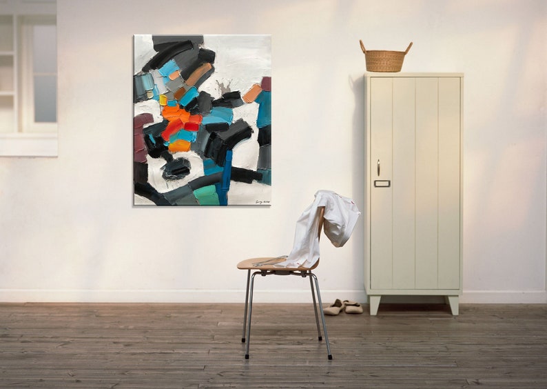 Oil Painting Black and White Palette Knife Painting Large Etsy