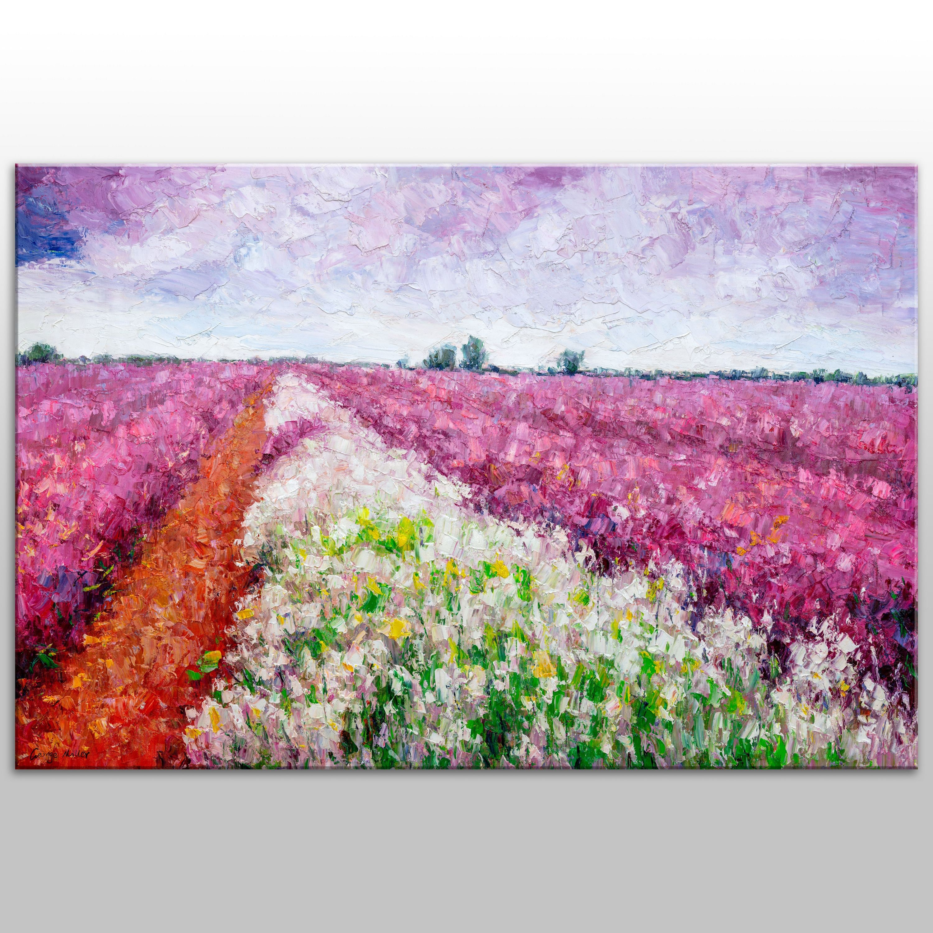 Bring the Outdoors Inside with this Handmade Flower Field Oil Painting, Ready-to-Hang on Your Wallthumbnail