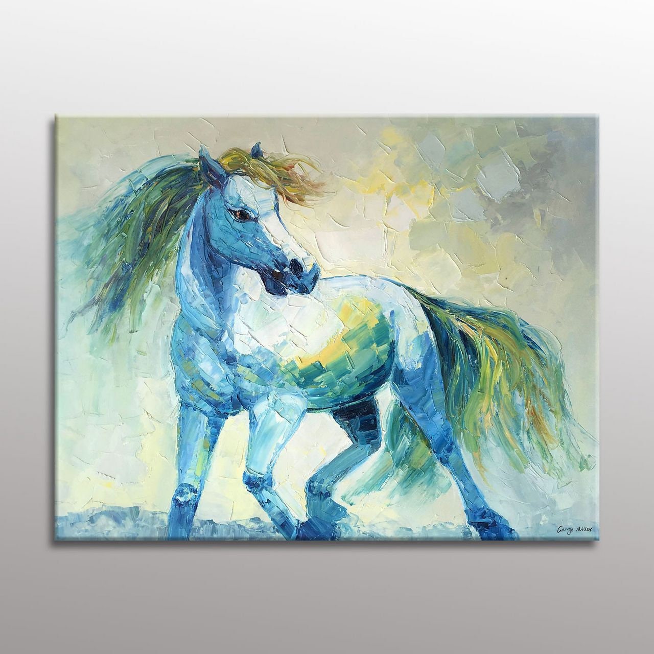 Abstract Art Large Canvas Painting Horse Artwork Etsy