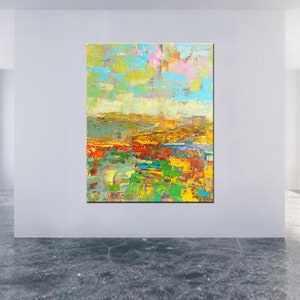 Oversized Abstract Landscape Oil Painting: Palette Knife Impasto Art (31x39)