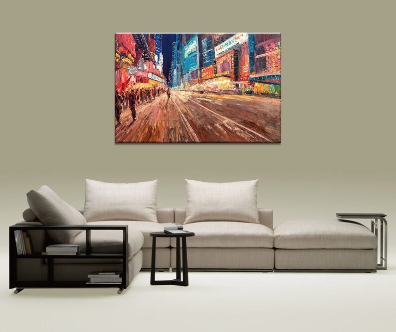 Oil Painting New York Street at Night Times Square New York - Etsy