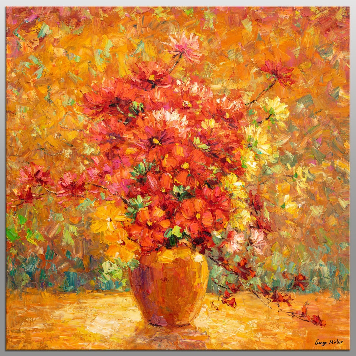 Floral Oil Painting Wall Decor Contemporary Art Living Room Etsy