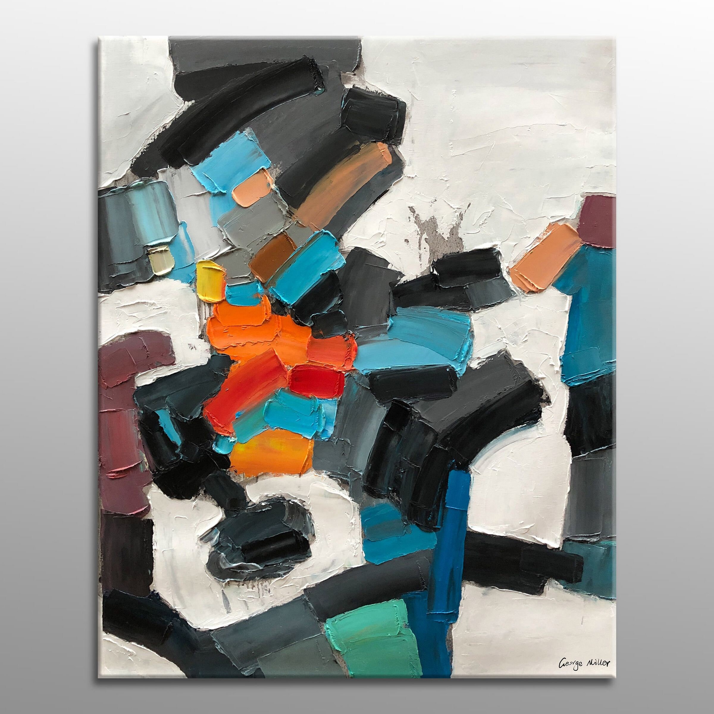 Oil Painting Black and White Palette Knife Painting Large Etsy