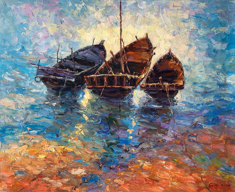 Oil Painting Abstract Seascape Painting Canvas Art Abstract Etsy