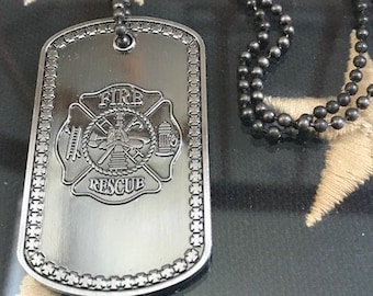 Firefighter's Prayer Fire Rescue Brushed Steel Dog Tag ,  Make a great Firefighter Gift  Sku: DT010