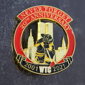 Rare Find | Limited Edition Firefighter Kneeling  Pin Twin Tower Never Forget 9-11-01 20th Anniversary