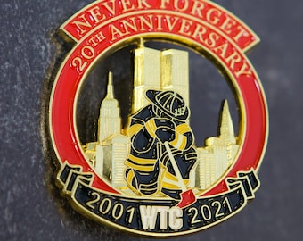 Rare Find | Limited Edition Firefighter Kneeling  Pin Twin Tower Never Forget 9-11-01 20th Anniversary