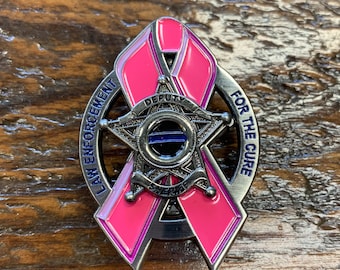Thin Blue Line Law Enforcement for the Cure Pink Ribbon 5 Point Star Lapel Pin