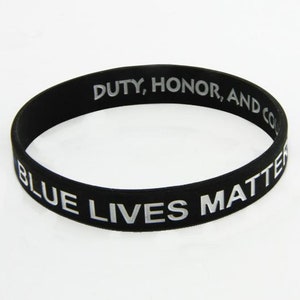 10 Pack  | Blue Lives Matter Duty Honor and Courage Thin Blue Line Wristbands