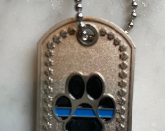 Thin Blue Line K-9 Paw - K-9 Prayer Brushed Steel Dog Tag   SKU: DT018