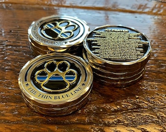 Thin Blue Line K9 Paw Prayer Police Challenge Coin