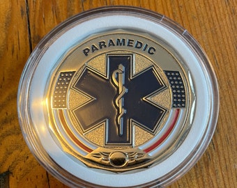 EMS Star of Life -Paramedic Prayer Coin 1 3/4 Inches, Coin Capsule and White Ring, Stunning gift for your favorite Paramedic.