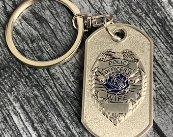Police Wife Thin Blue Line Rose Prayer Dog Tag Key Chain