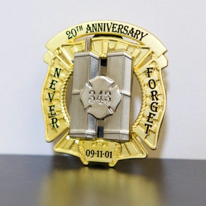 Limited Edition Firefighter 343 Pin Twin Towers Never Forget 9-11-01 20th Anniversary Gold/Silver Pin- Final Inventory then sold out.