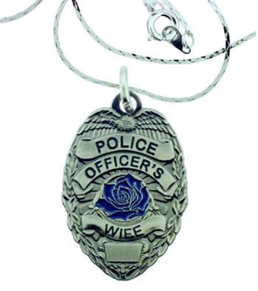 Police Officer's Wife Blue Rose Badge Pendant With 18 Inch Silver Chain ...
