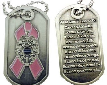 Law Enforcement For the Cure Pink Ribbon Shield Dog Tag With Chain- 1 Left in stock