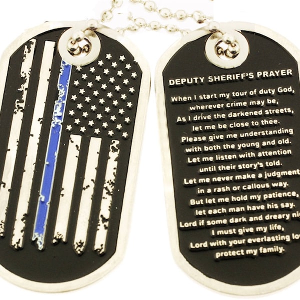 Deputy Sheriff Gift Thin Blue Line Distress Flag Prayer Dog Tag SKU: DT059