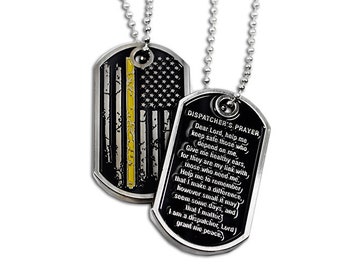 Thin Gold Line Distress Flag Dispatcher Prayer Dog Tag and Dispatcher Thin Gold Line Gift