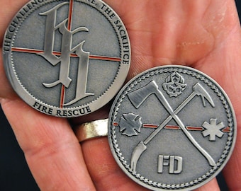 Black Helmet The Challenge, The Line, and The Sacrifice Thin Red LineFirefighter Challenge Coin 1 3/4" In Round Case