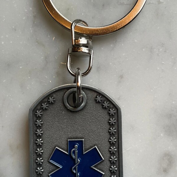 EMS Prayer Blue Star Of Life Dog Tag Key Chain