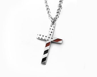 Thin Red Line Tapered Cross Engraved Watch Over And Protect Us