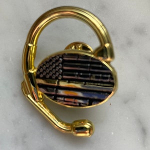 Thin Gold Line Flag Dispatcher and 911 Communications 3D Headset Pin