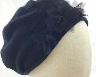 Baskenmütze - Cora die Feine - 100% Kaschmir - Farbe schwarz