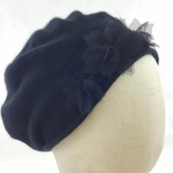 Baskenmütze  - Cora die Feine - 100% Cashmere -  Farbe schwarz