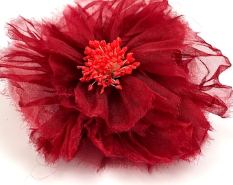 Brosche aus Seidenorganza Farbe rot  Model Carmen