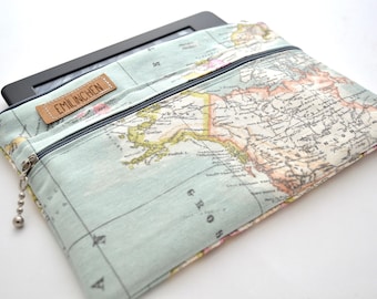 Bag for e-reader, world map motif, cosmetic bag, travel case