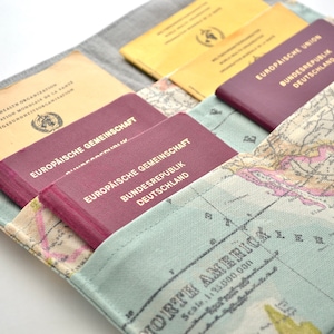 Travel case, vaccination certificate, passport, world map