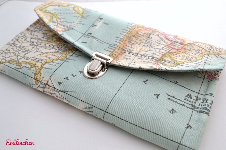 Travel case, world map motif, water repellent, with card slots image 2