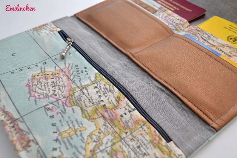 Travel case, world map motif, water repellent, with card slots image 3