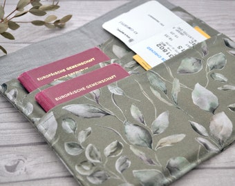 Housse de voyage, certificat de vaccination, passeport, motif de feuille olive