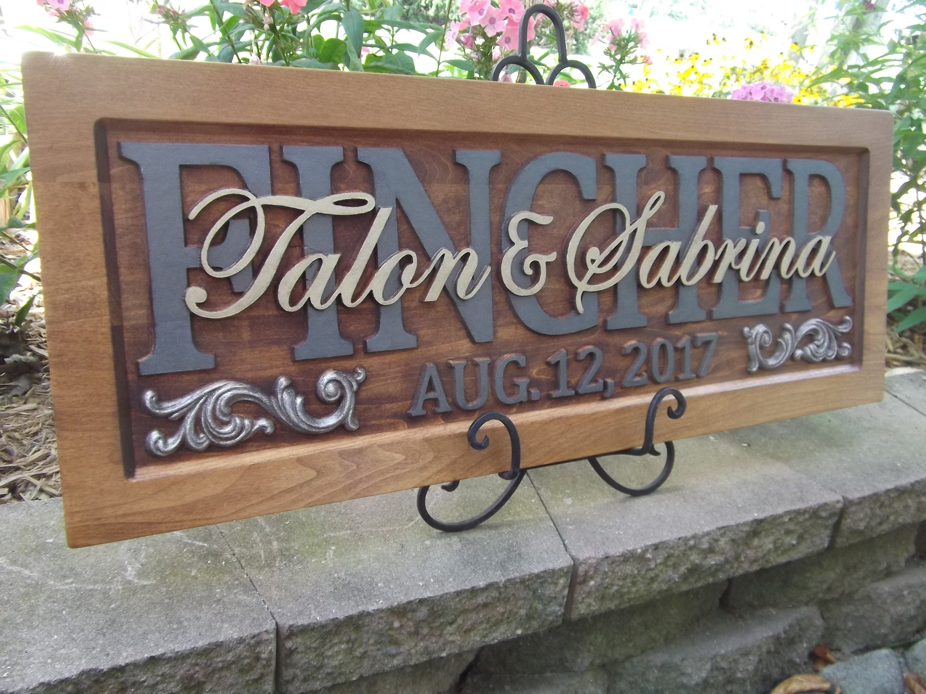 Wood Personalized Family Name Sign Anniversary Wedding Gift Signs 