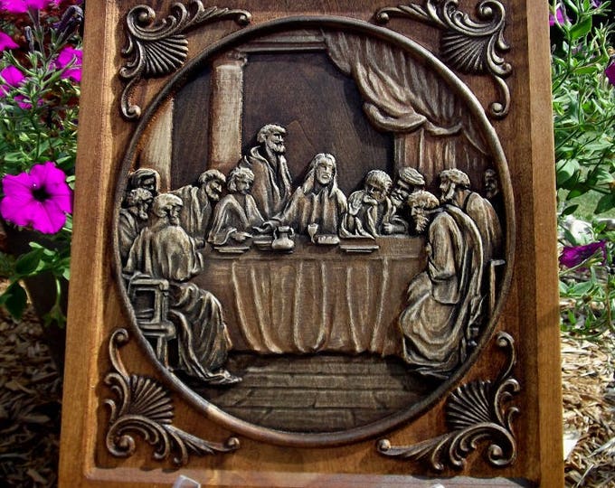 Last Supper Carved Wooden Plaque