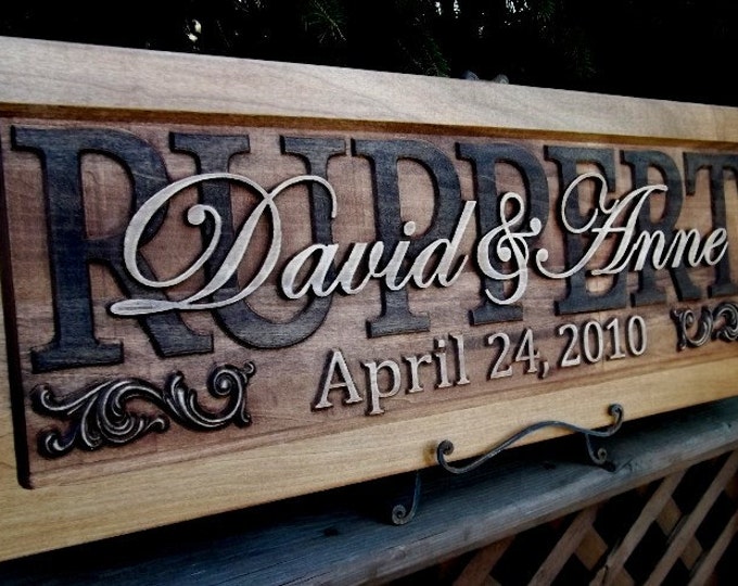 Rustic finish Anniversary  Wedding Personalized Carved Wooden Plaque