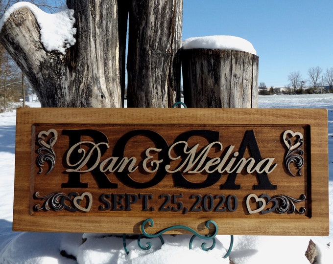 Wedding Anniversary Plaque  carved wood   painted lettering