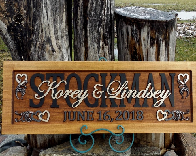 Wedding Anniversary Plaque  carved wood   painted lettering