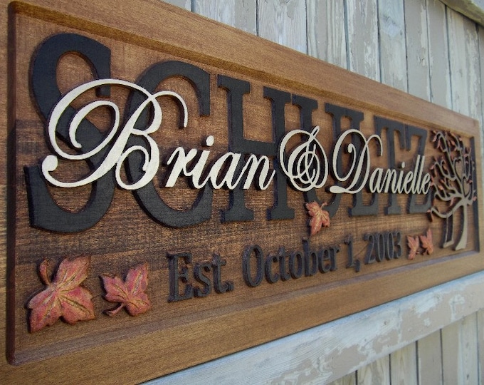 Autumn leaves / Anniversary gift / Wedding gift / Personalized Carved Wooden Plaque