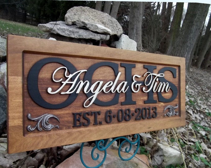 Rustic finish Casual Font Anniversary  Wedding Personalized Carved Wooden Plaque rustic