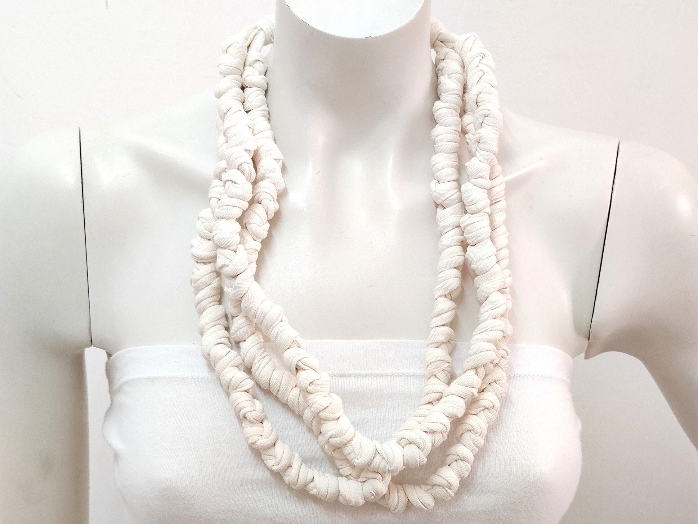 Louis Vuitton Cream Print Beaded Fabric Tie- Up Statement Necklace