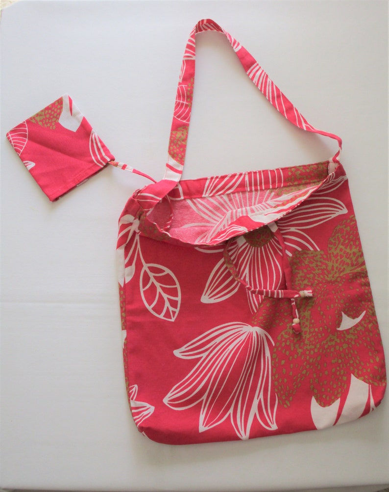 Hot pink fabric bag boho floral tote bag with pocket large | Etsy