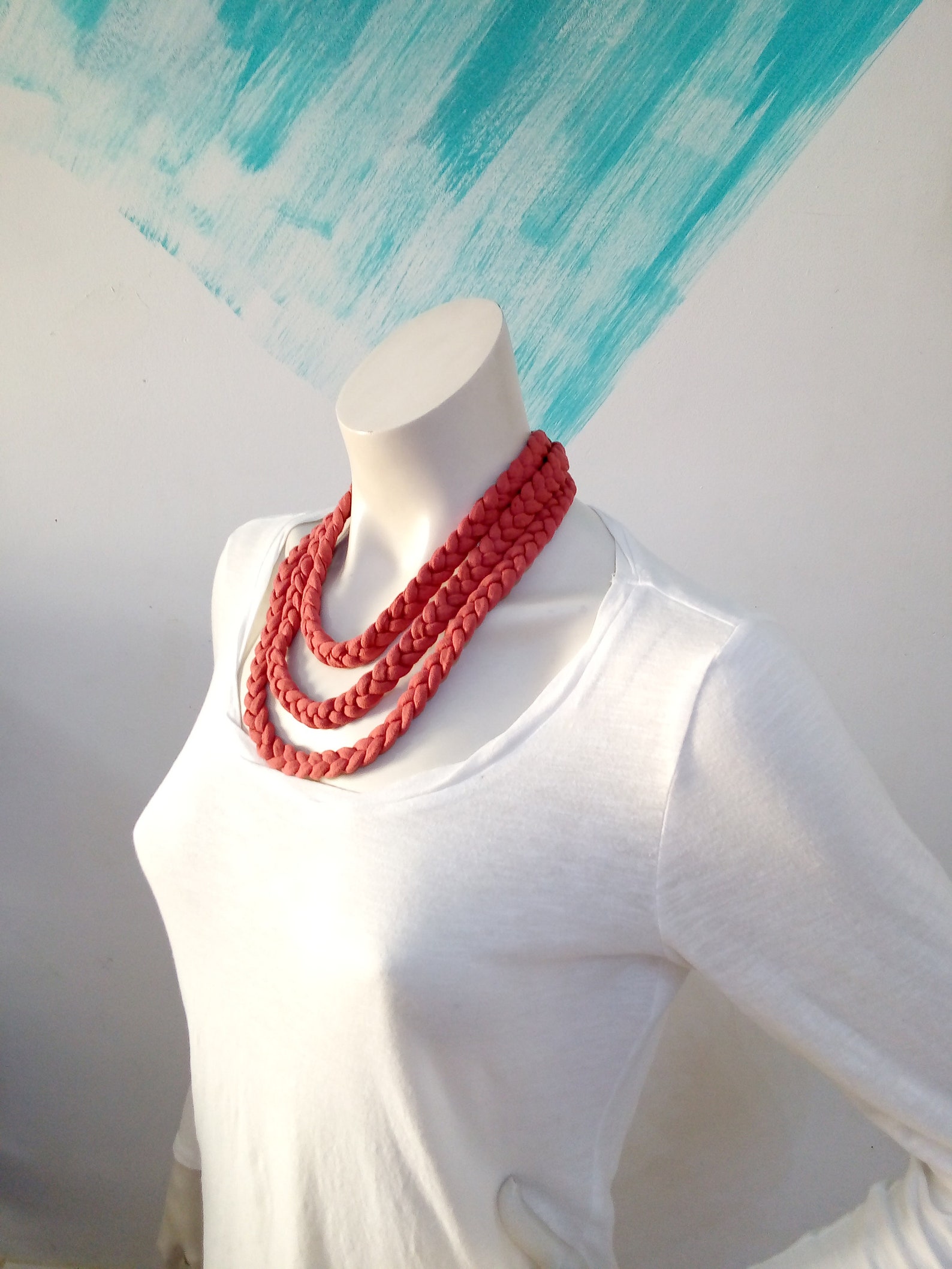 Koralle rosa Geflochtene Halskette für Sommer Statement | Etsy