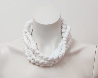 Pure white statement knot fabric choker necklace, bright white t-shirt jewelry chunky necklace birthday gift for women
