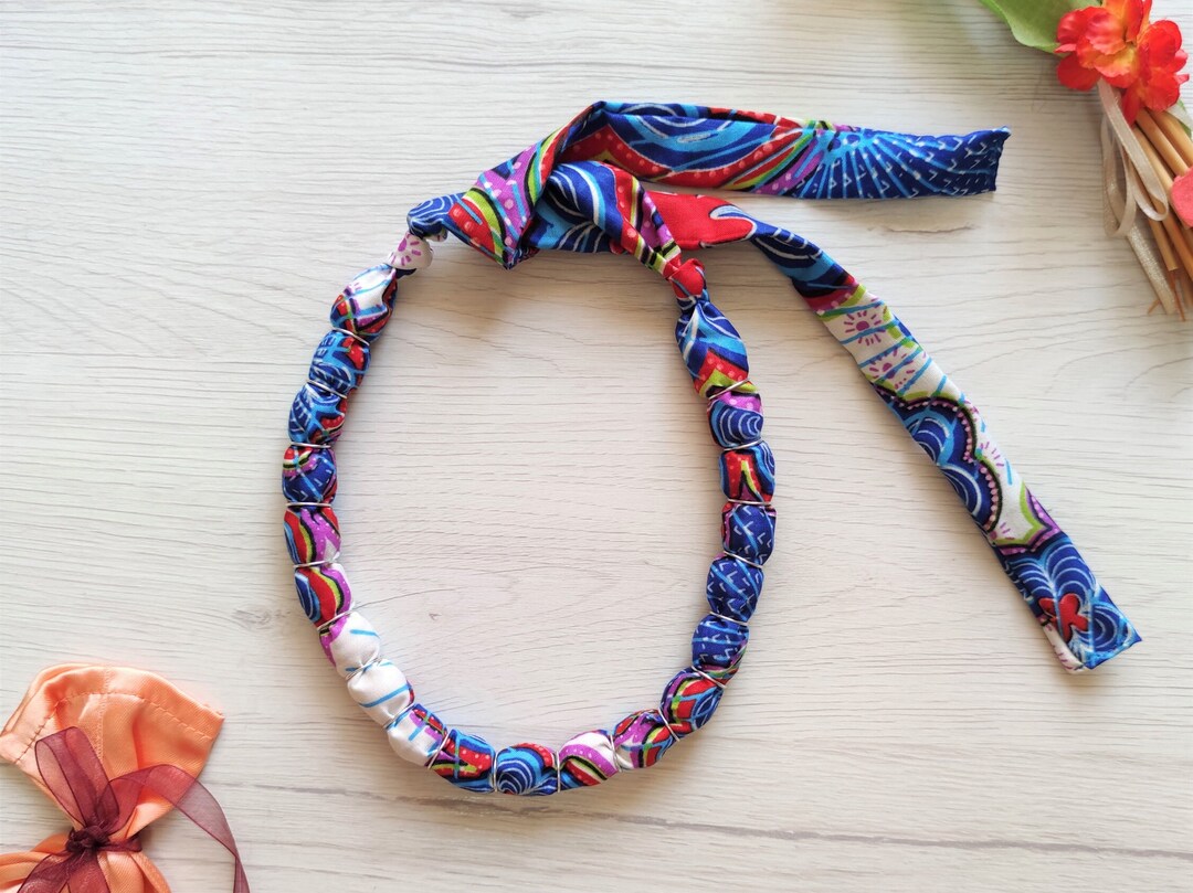Blue Fabric Covered Bead Necklace Oneoff Textile Choker Etsy